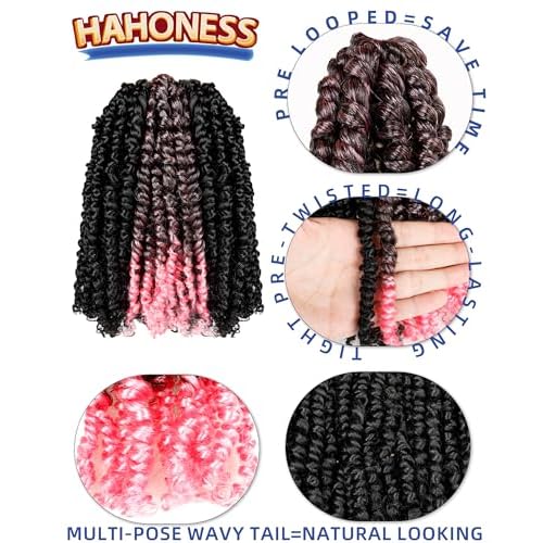 Passion Twist Crochet Hair - Mixed Color Combo Pack (7 Boxes 1B+2 Boxes T1B/Pink), Pre-twisted Pre Looped Synthetic Hair Extensions For Black Women and Kids - 10 Inches
