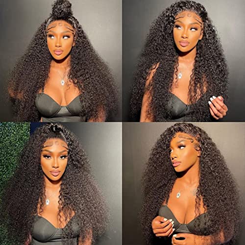 Water Wave Lace Front Wigs for Black Women HD 13x4 Glueless Lace Frontal Human Hair Pre Plucked with Baby Hair Wet and Wavy Wigs 150% Density Natural Color (24 Inch)