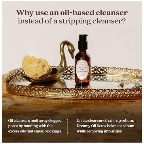 Cosmette Dreamy Deep Cleansing Oil Blend for Sensitive Skin, Vegan Makeup Remover & Facial Pore Cleanser - Jojoba, Coconut, Castor, Pumpkin & Lavender - Gentle, Hydrating, Natural Skincare, 1.7 FL Oz