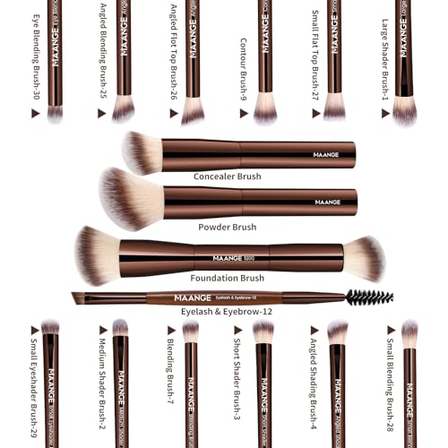 MAANGE Makeup Brushes 16 Pcs Premium Synthetic Makeup Brush Set Foundation Brush for Liquid Powder Concealer Precision Eyeshadows Blending (Coffee)