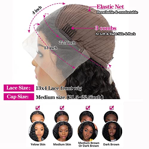 Deep Wave Lace Front Wigs Human Hair 13x4 HD Transparent Lace Frontal Curly Wigs for Women Human Hair 180% Density Glueless Wigs Human Hair Pre Plucked with Baby Hair Natural Color (30 Inch)