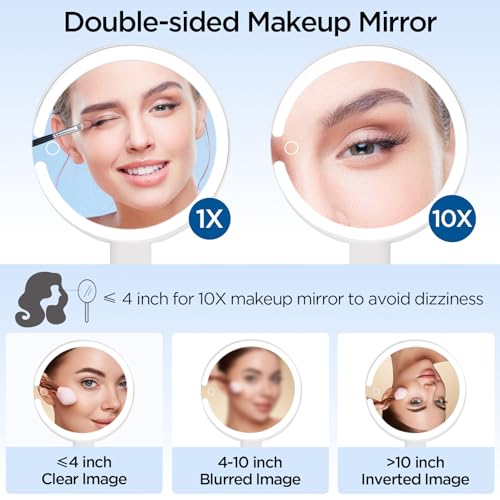 Magnifying Mirror with Light, Makeup Mirror with Lights and Adjustable Brightness, Hanging and Handheld Mirror with Handle, Travel Portable Lighted Makeup Mirror, 360¡ÆRotation, Memory Function 1X/10X
