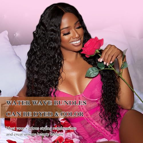 Water Wave Human Hair Bundles 16 18 20 Inch 12A Wet and Wavy Bundles Human Hair 100% Unprocessed Brazilian Virgin Hair Water Wave Curly Weave Extensions Natural Black