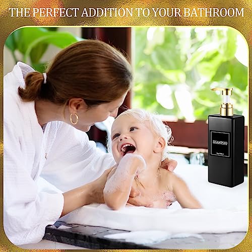 Gejoy 12 Pack Shampoo and Conditioner Dispenser Bottles, 17 Oz/ 500ml Refillable Empty Pump Bottles with Labels and Marker Pen, Plastic Pump Dispenser Bottle for Bathroom Kitchen Soap Lotion(Black)