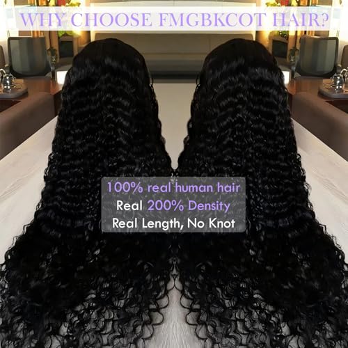 30 Inch Deep Wave Lace Front Wigs Human Hair 13x6 HD Lace Front Wigs Pre Plucked Deep Wave Wig with Baby Hair 200 Density Deep Curly Human Hair Wig for Women