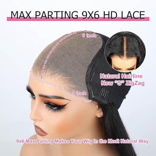 BLY Glueless Wigs Human Hair 9x6 M-Cap Wig Max Parting HD Lace Pre Cut Wig for Women Pre Plucked, Bleached Tiny Knots Deep Wave Curly Lace Front Wigs Wear Go 180% Density 22 Inch