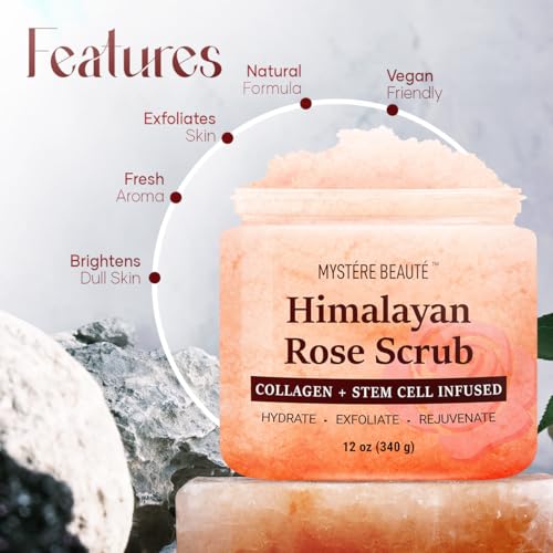 Himalayan Salt Body Scrub 12 oz each Twin Pack - with Collagen and Stem Cells - Exfoliating Salt Scrub for Cellulite - Deep Cleansing for Acne, Scars, Wrinkles - Moisturizes Skin