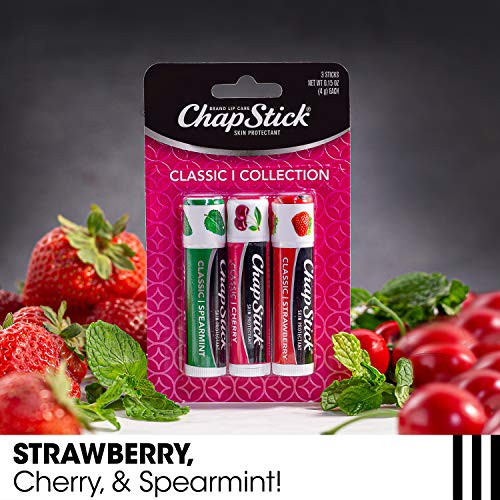 ChapStick Lip Care Set, Classic Collection 3-Pack ? Spearmint, Cherry, and Strawberry Lip Balm, 0.15 Oz Ea