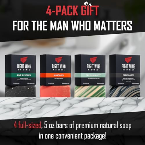 Right Wing Naturals Bar Soap Gift Set for Men | Handcrafted Cold-Pressed | Handmade Organic Soap for Men | Most Popular Flavors | Natural Scented Men¡¯s Bar Soap| Pack of 4 Bars
