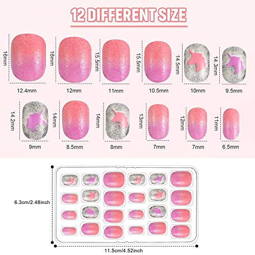Maitys 240 Pcs Children False Nails Fall Thanksgiving Kids Girls Press on Short Artificial Fake Nails Pre Glue Full Cover Acrylic Nail Kit for Children Girl Nail Decoration, 10 Boxes(Pink Heart)