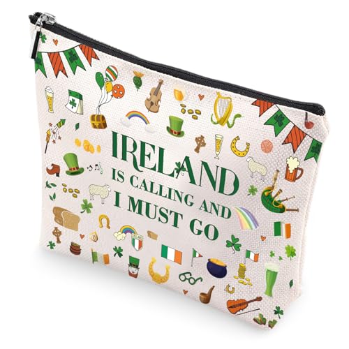 Ireland Gifts Makeup Bag - Irish Travel Essentials for Women Girls Friends Personalized Cosmetic Bags Trip Must Have Waterproof Traveling Toiletry Pouch Gift for Birthday Party Vacation