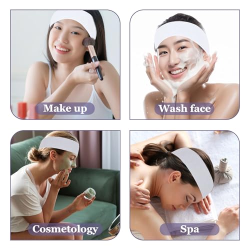200 Count Disposable Spa Facial Headbands with Convenient Closure,White Stretch Facial Headwraps Soft for Facials Skincare Spa