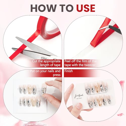 6 Rolls Double Sided Tape Nail Tape for Press On Nails Adhesive Strong Sticky Nail Double Tape for Nail Packaging Removable TClear Mounting Tape for Nail Salon Press On Nail Supplies with Tweezer