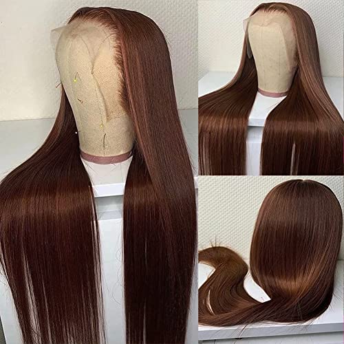 Hermosa 13x4 Brown Lace Front Wigs Human Hair Pre Plucked Hairline 180 Density Straight Lace Frontal Human Hair Wigs for Women 4# Brown Color 18 Inch