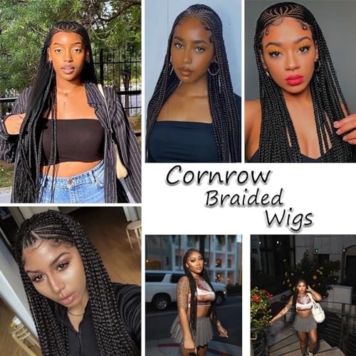 36¡± Knotless Cornrow Braided Wigs for Women Braided Wig with Baby Hair Realistic Full Lace Synthetic Braided Wigs Long Hair Braid Wigs