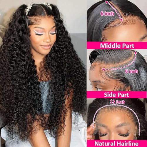 26 Inch Water Wave Lace Front Wigs Human Hair 13x6 HD Lace Frontal Wigs Pre Plcked Deep Part Curly Wig for Women 200% Density Water Wave Lace Front Wigs With Baby Hair