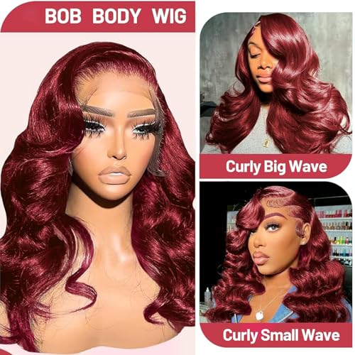 Reddish Brown Bob Wig Human Hair Body Wave 13x4 HD Lace Front Wigs Human Hair 33# Body Wave Lace Frontal Wig Pre Plucked 180% Density Wine Red Bob Wigs for Women 10Inch