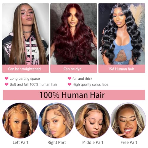 Glueless 24 Inch Honey Blonde Wig Human Hair 13X6 Highlight Lace Front Wig Human Hair Ombre Lace Front Wig Human Hair Glueless Wigs Pre Plucked Pre Cut Wear And Go Not Fall Out No Knots