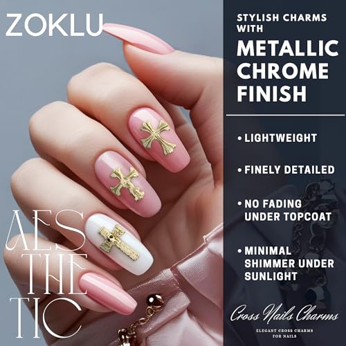 Gold Cross Nail Charms ? 100 Pcs Set Gold Nail Charms and Gems in Acrylic & Metal Alloy, Durable 3D Cross Shapes for Trendy & Artistic Designs ? Easy-to-Apply Accessories for Eye-Catching Manicures