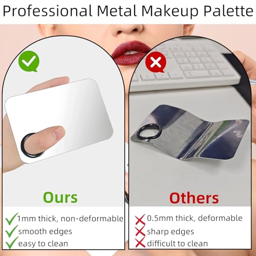2 Set Makeup Mixing Palette,Stainless Steel Makeup Palette with Spatula Professional Make up Artist Must haves,Suitable for Mixing Foundation Make up Eye Shadow and Nail