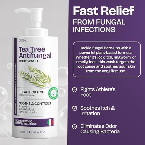 Antifungal Tea Tree Body Wash - Antibacterial Soap for Jock Itch, Eczema, Back Acne, Ringworm Treatment for Humans | Antibacterial Body Soap For Men & Women with 1% Tolnaftate & Tea Tree Oil - 16.9 oz