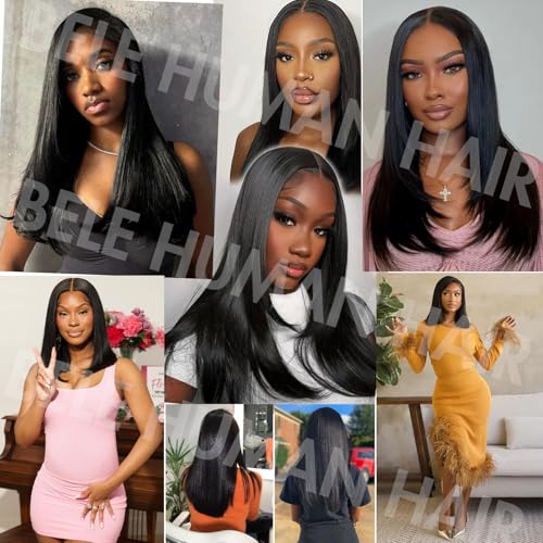 BELE 13x4 Straight Lace Front Wigs Human Hair 210% Density Straight Human Hair Wigs Double Drawn Hair Wigs for Balck Women Bleached Knots Pre Pluckedwith Baby Hair 20 Inch