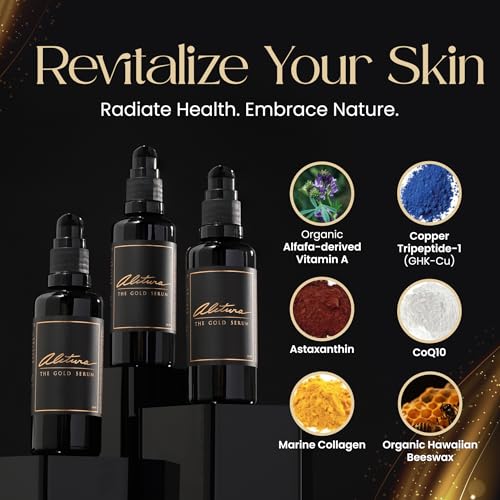 Alitura Anti-Aging Peptide & Collagen Gold Serum for Face ? with Vitamin A, CoQ10 & Astaxanthin ? Korean-Inspired Hydrating Serum for Wrinkles, Radiance & Firmness ? 50ml