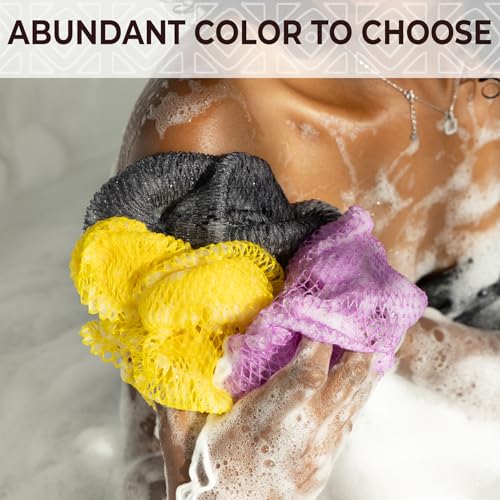 African Exfoliating Net Sponge Authentic - Real African Bath Sponge with Knots and Ropes - Back Scrubber Exfoliator Washer Cloth with Travel Bag - Body Shower Skin Care Essentials for Daily Use