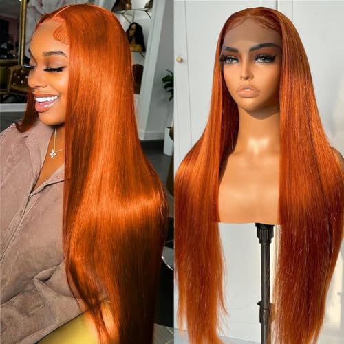 Ginger Lace Front Wigs Human Hair 13x4 Straight Wigs Pre Plucked 180 Density Human Hair Wigs For Black Women 30 Inch