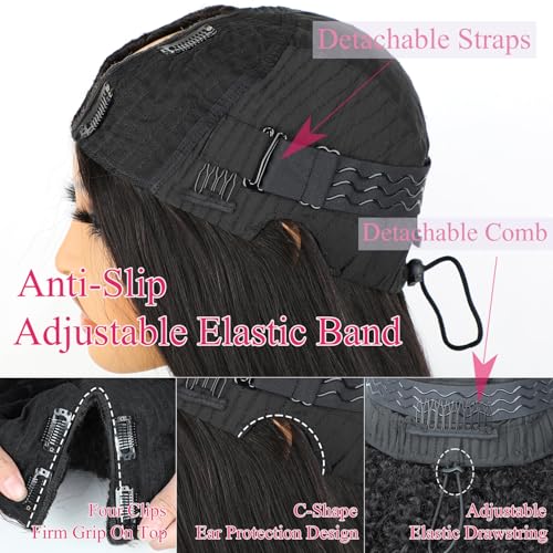 V SHOW Hair V Part Wig Human Hair Kinky Curly Upgrade U Part With Adjustable Drawstring 180% Density V Shape Clip In Half Wig For Women Natural Color 20 Inch