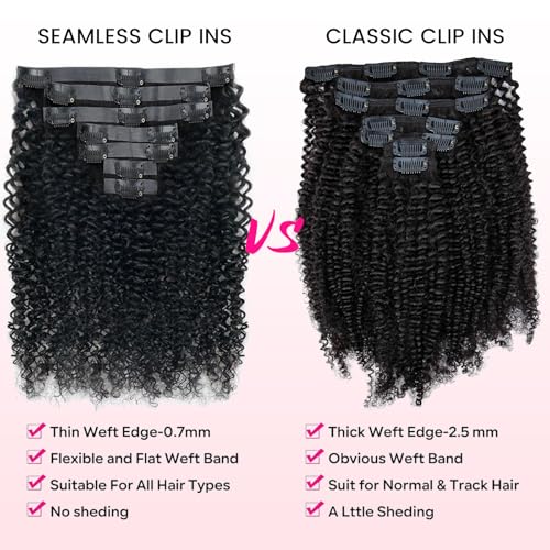SIYUSI Curly Clip In Hair Extensions, Seamless Pu Weft, Premium Brazilian Remy Human Hair Clip Ins, Invisible & Scalp-Friendly, Natual Black, 4.59oz, 7Pcs (22 Inch)