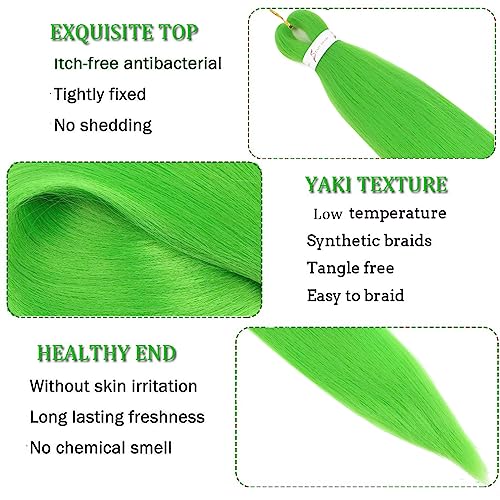 Pre-stretched Green Braiding Hair 26 Inch 3Packs Braiding Hair For Braids, Yaki Texture Crochet Hair Box Braids Hot Water Setting Synthetic Braiding Hair Extensions(26inch, Green)