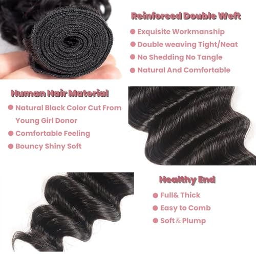 Loose Deep Wave Bundle 3 Bundles Human Hair 26 28 30 Inch 100% Human Hair Bundles 12A Grade Double Weft For Black Women Natural Color