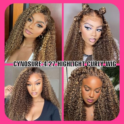 CYNOSURE 13x5 Highlight Ombre Deep Curly Lace Front Wigs Human Hair 26Inch Honey Blonde Jerry Curly Wig Human Hair HD Transparent Lace Frontal Wigs Pre Plucked 180 Density Human Hair for Women
