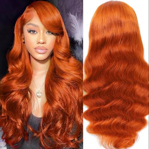 30 Inch 13x4 Ginger Lace Front Wigs Human Hair Pre Plucked Ginger Body Wave Human Hair Wig 200 Density Orange HD Lace Frontal Wigs For Women Color Wigs Human Hair