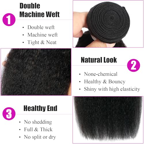 Kinky Straight Bundles Human Hair 18 20 22 24 Inch Yaki Straight Bundles Human Hair 4Pcs Sew in Kinkystraight Remy Hairs Extension 12A 100% Unprocessed Brazilian Virgin Hair Weave Natural Color