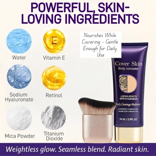 Waterproof Body Concealer with Brush ? Waterproof Full Coverage Body Foundation for Scars, Stretch Marks & Tattoos ? Streak-Free Leg & Arm Makeup for Even Skin Tone and Natural Radiant Finish