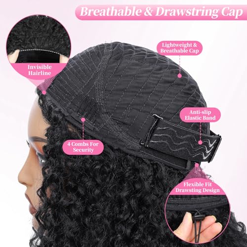 Fine Plus Curly Half Wig, 3-in-1 Glueless Wig 18inch Protein Synthetic with Human Hair Feel 180% Density Ready-to-Wear for Daily Use/Beginner Friendly (Color: Protein Synthetic Hair-2B)