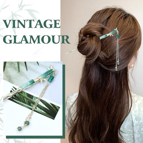 inSowni 8 Pieces Vintage Retro Asian Chinese Hanfu Gold Metal Hair Sticks Pins with Pearl Pendants Bamboo Leaf Flower Fishtail Hair Chopsticks Forks Bun Updo Holders Long Hairpins for Women Girls