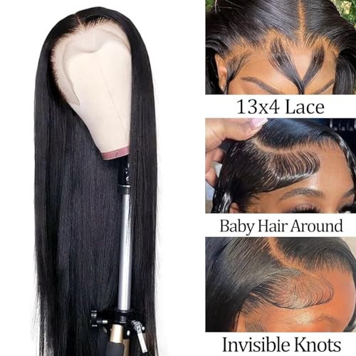 Straight Lace Front Wigs Pre Plucked Baby Hair 180 Density 13x4 HD Lace Frontal Wigs Brazilian Virgin Human Hair Wigs for Women Natural Color 28 Inch