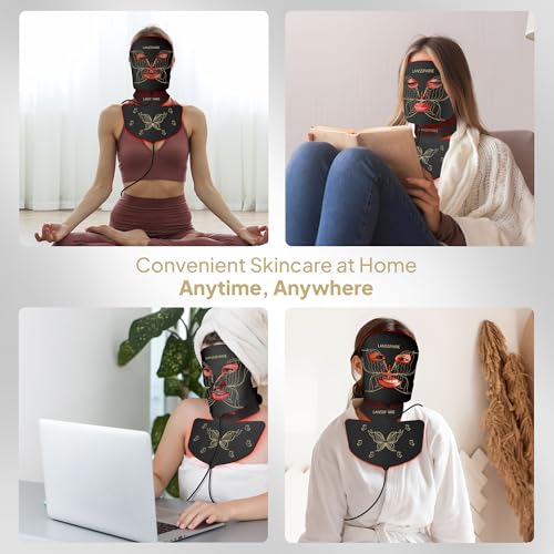LED Light Therapy Mask, 7 Modes Soft Silicone Red Light Therapy Mask for Face and Neck, Red Light Face Mask with 5 Brightness Levels for Anti-Aging, Skincare at Home & Travel - E106A