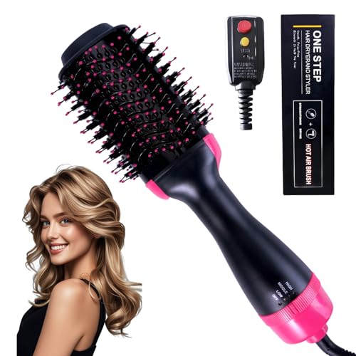 4-in-1 Hair Dryer Brush - Ionic Ceramic Titanium Brush Blow Dryer Hot Air Styler for Frizz-Free Blowouts, Salon Volumizer & Straightener with ALCI Safety Plug, 3 Heat Settings Hot Air Styler