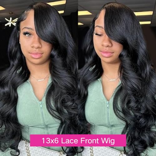 CHUDI 28 Inch 13x6 Body Wave Lace Front Wigs Human Hair 220% Density Glueless Wigs Pre Plucked Natural Hairline 13x6 HD Transparent Lace Frontal Wigs Human Hair for Women