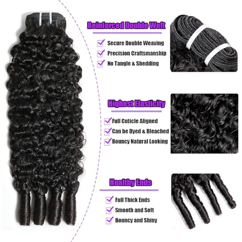 Curly Bundles Human Hair 18 20 22 Inches 3 Bundles Brumese Curly Human Hair Bundles 3C4A Virgin Raw Water Wave Bundles with Spiral End Quick for Women Natural Black