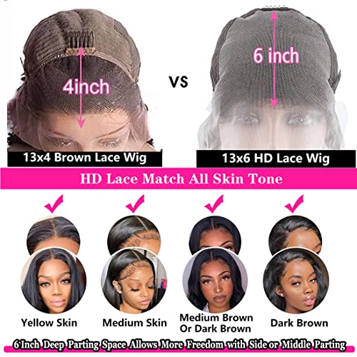 13x6 Straight Lace Front Wigs Human Hair 28 Inch HD Transparent Lace Frontal Wigs Pre Plucked with Baby Hair 200 Density100% Human Hair for Black Women Natural Color