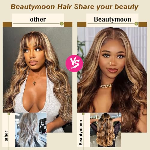 Ombre Highlight Body Wave Bundles Human Hair Honey Blonde 3 Bundles Human Hair 18 20 22 Inch Soft and Healthy 100% Unprocessed Brazilian Virgin Remy Hair Double Weft for Black Women p4-27