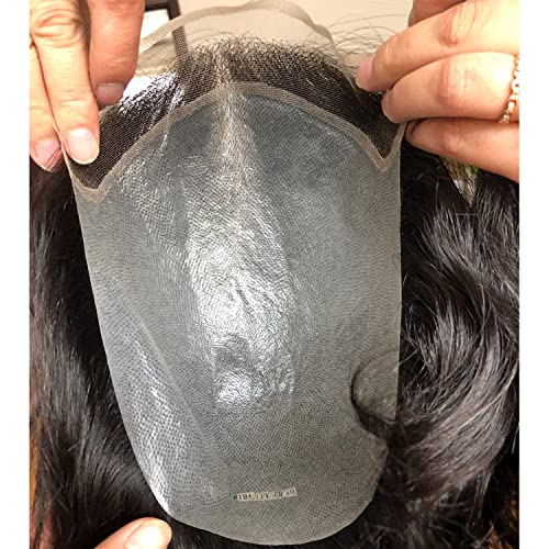 Toupee for Men 100% European Human Hair Swiss Lace Front Natural Hairline Hair Pieces 0.08mm Thin Skin PU V-looped Men's Hair Replacement System 8x10 Inches 1B Off Black Color