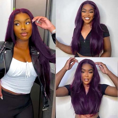 Nicy Purple 13X6 Lace Front Wigs Human Hair 13x4 Colored Lace Front Wigs Human Hair Pre Plucked 150% Density Silk Straight Lace Front Wig Human Hair with Baby Hair Purple Wig (20inch, 13X6 purple)
