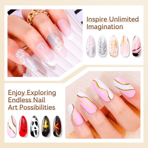 Makartt Gel Paint for Nail Art Set: 6 Colors No Wipe Solid Gel Polish for DIY Design at Home, Soak Off UV LED Manicure, Silver White Black Red Gold Nude