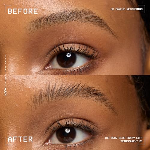 NYX PROFESSIONAL MAKEUP The Brow Glue Crazy Lift, Brow Lamination Gel with 16HR Strong Hold & Built-In Styling Comb - Clear Eyebrow Gel
